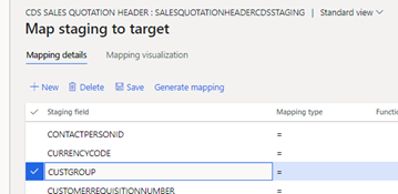 Map staging to target page for CDS Sales Quotation Header.