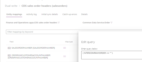 Edit query dialog box for CDS Sales Order Headers.