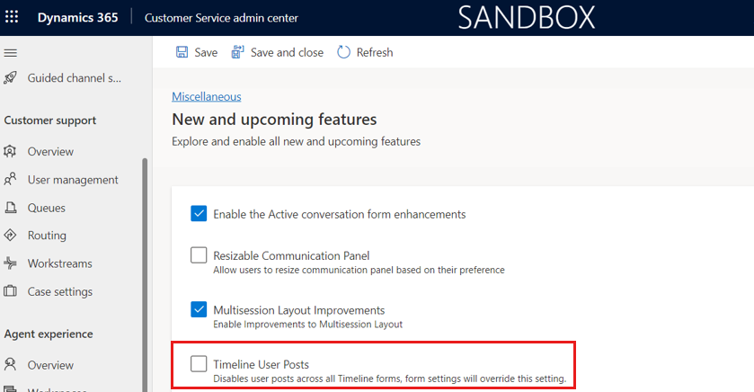 Enable post from Customer Service admin center