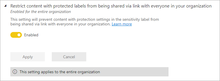 Restrict content with protected labels from being shared via link with everyone in your organization.