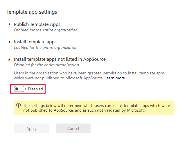 Install template apps not listed in AppSource setting