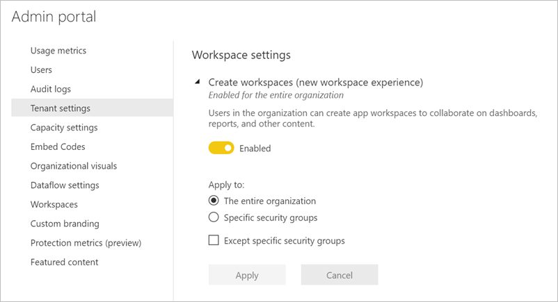 Create the new workspace experiences