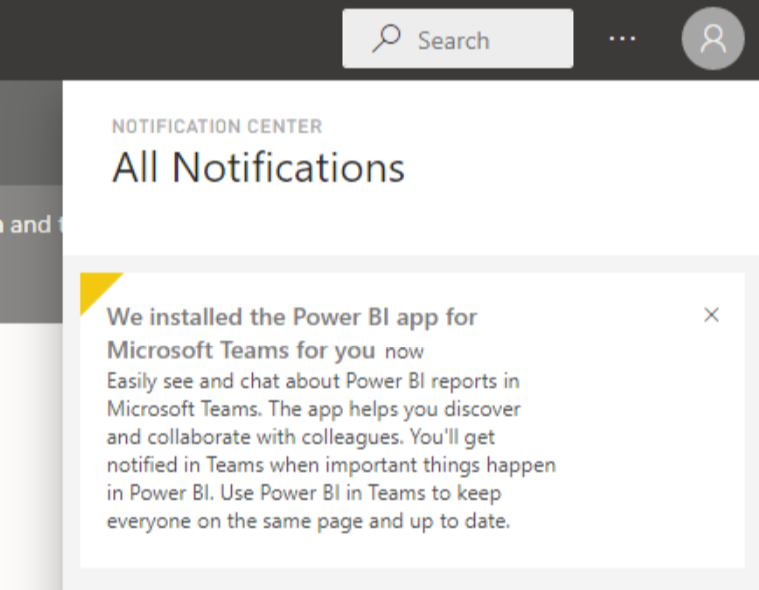 Notification that the Microsoft Teams app was automatically installed.