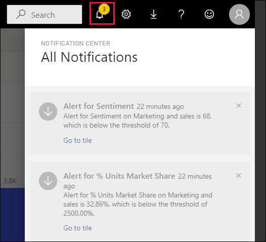 Screenshot showing the Notification center, with the notification icon called out and a few notifications visible.