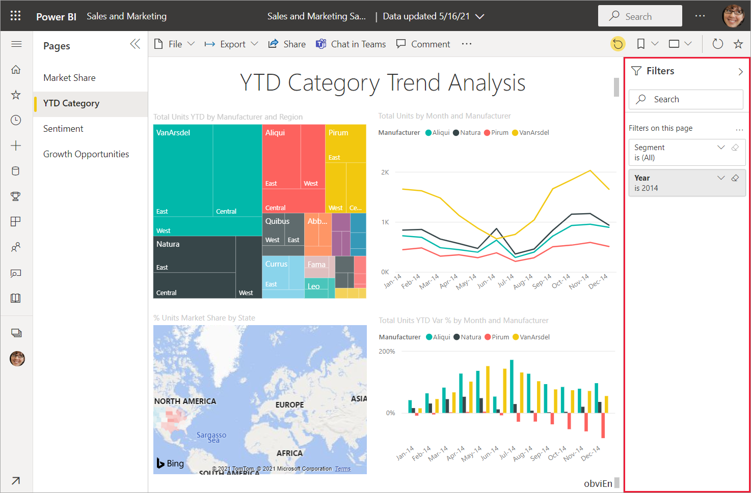 Power BI service with Filters expanded