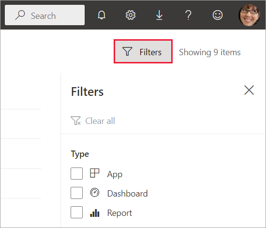 Screenshot of filter on content list.