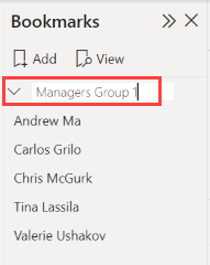 Screenshot showing renaming a bookmark group.