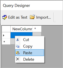 Screenshot of Enter data in the Query Designer.