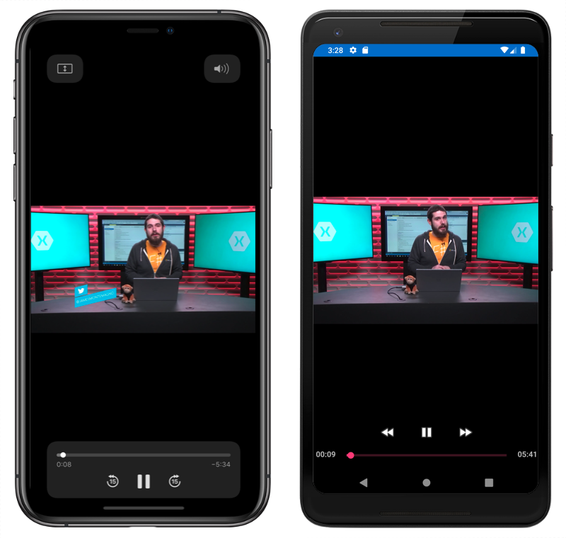 Screenshot of a MediaElement playing a video, on iOS and Android.