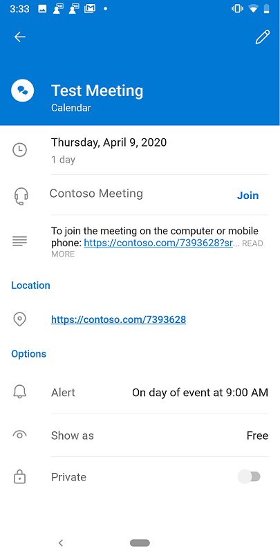 Joining a meeting with a third-party meeting provider in Outlook for Android.