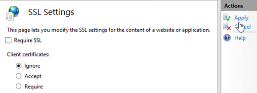 In IIS Manager, in the SSL settings of the default website, uncheck Require under Require SSL.