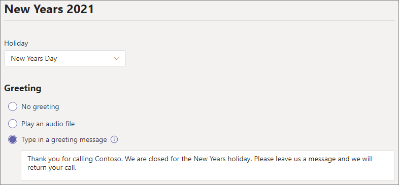 Screenshot of holiday and holiday greeting settings.