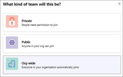 Screenshot of the Org-wide option to create an org-wide team
