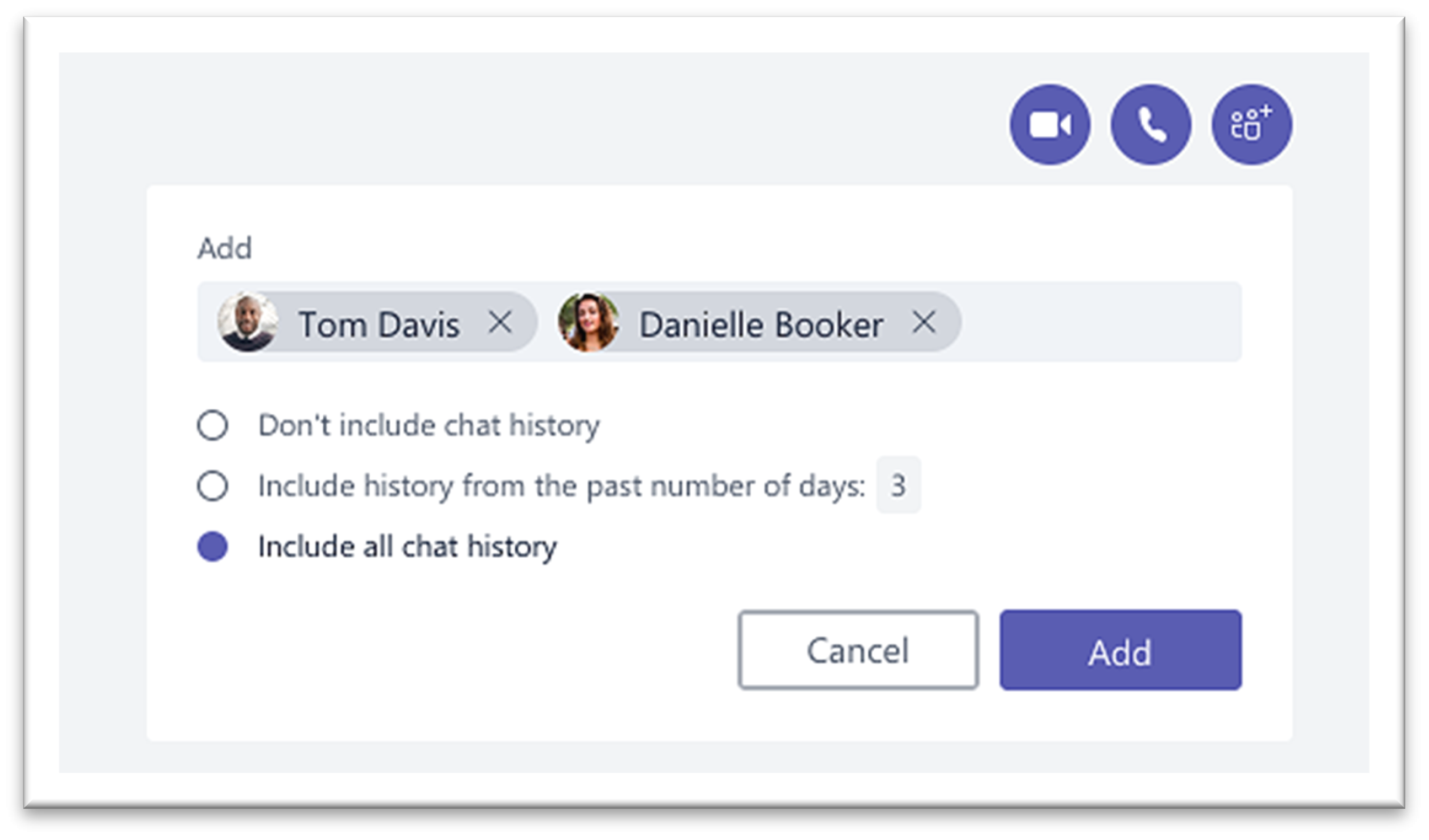 Screenshot showing the page on which you can add people to the conversation