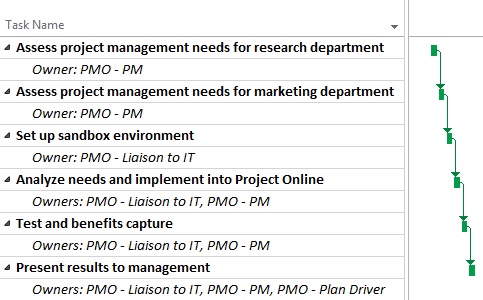 PMO project plan in Project Online.