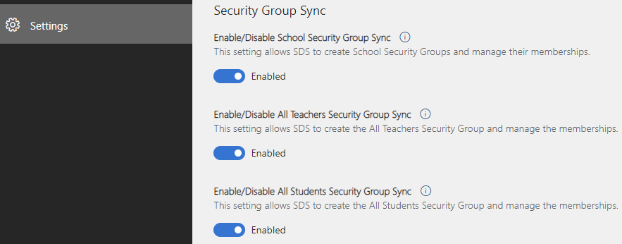 enabling and disabling security groups on settings page.