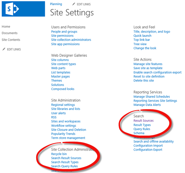 Configure search on the Site Settings page