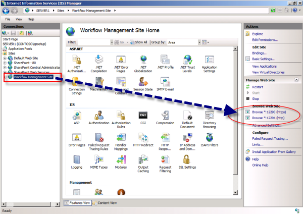 View ports in IIS Manager.