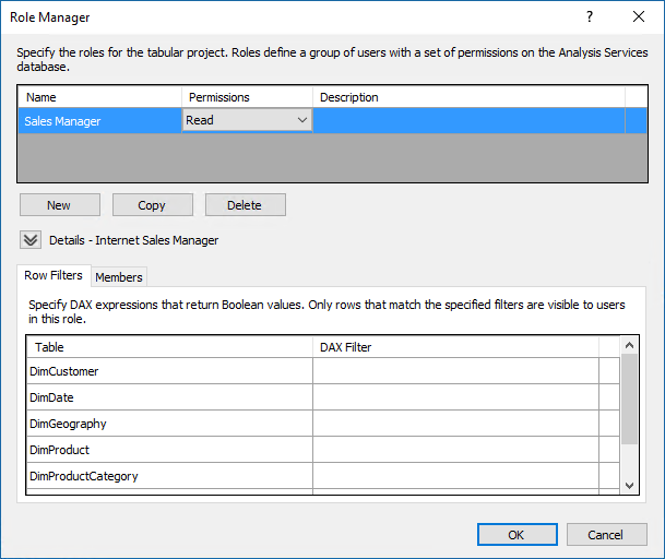 Screenshot of the Role Manager dialog box with the Read permission selected.