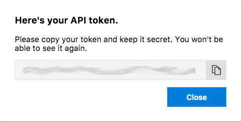 Screen showing a generated API token