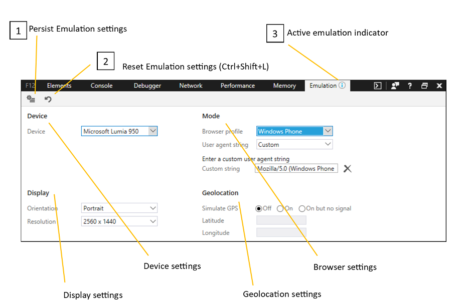 The Microsoft Edge DevTools Emulation panel