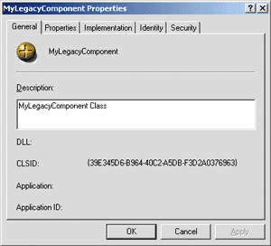 Figure 3 Legacy Component Properties Page