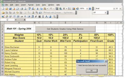 Figure 7 Data Retrieved from Web Services in Excel 2003