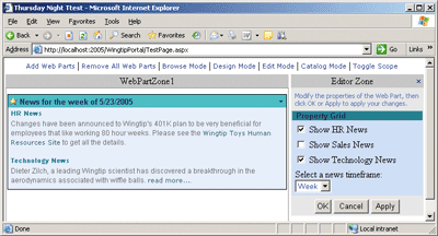 Figure 6 Editor Parts Allow Users to Personalize Web Parts