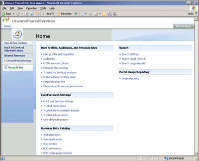 Figure 3 Configuring MOSS 2007 through Shared Service Providers
