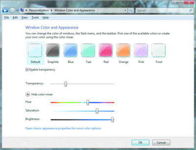 Figure 6 Window Color and Appearance Options