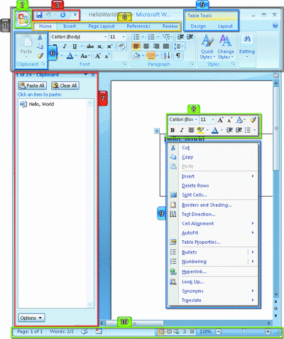 Figure 1 Elements of the New Word 2007 Interface
