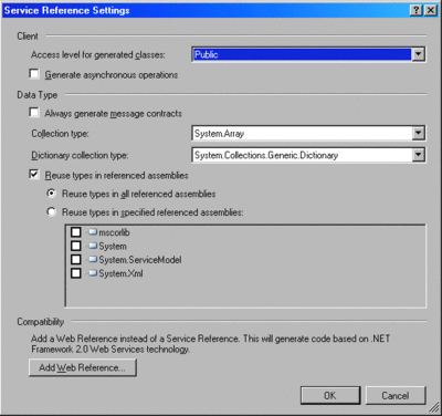 Figure 8 Service Reference Advanced Options