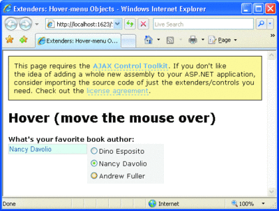 Figure 7 HoverMenu Extender in Action