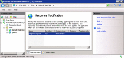 Figure 8 Response Modification Page in IIS Manager