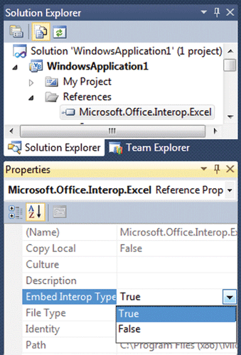 image: Enabling the Embed Interop Types Feature in Solution Explorer