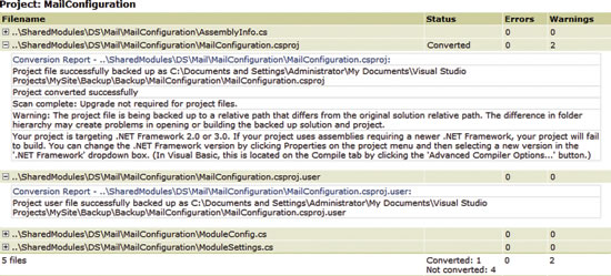 image: The Conversion Log Shows Details About the Converted Web Application