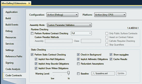 Enabling Static Checking of Code Contracts in Visual Studio 2010