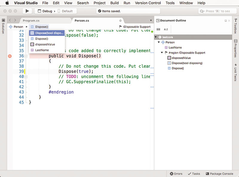 visual studio for mac toggle code