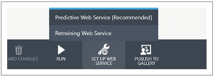 The Set Up Web Service Context Menu in Azure Machine Learning Studio