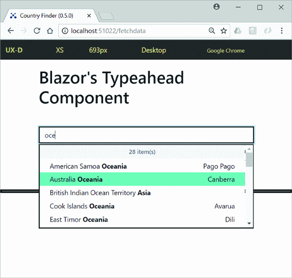 Typeahead Blazor Component in Action