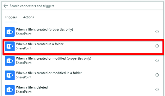 The Logic App Action that Handles the File Creation Event in SharePoint