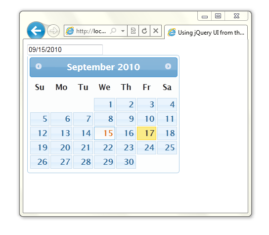 Popup calendar created with Datepicker