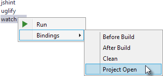 bind a task to the project opening