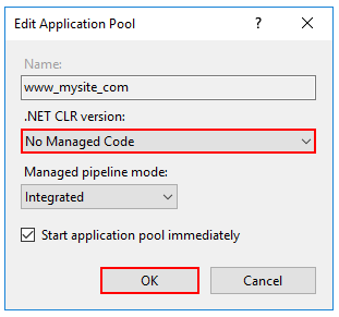 .NET CLR 버전에 대한 관리되는 코드 없음을 설정합니다.