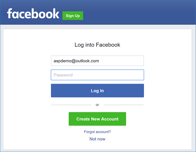Facebook authentication page.
