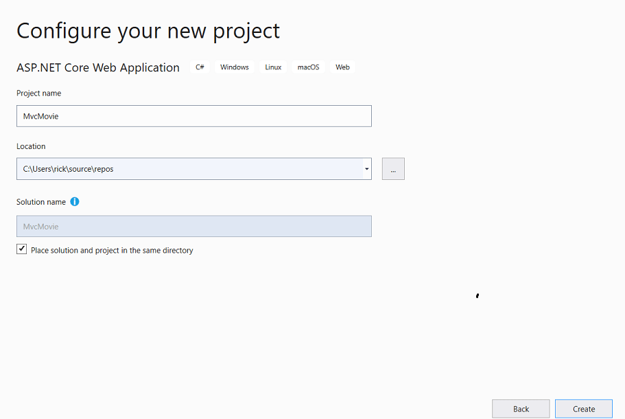 new ASP.NET Core Web Application