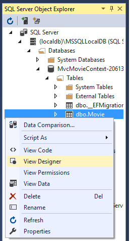 Right-click on the Movie table > View Designer