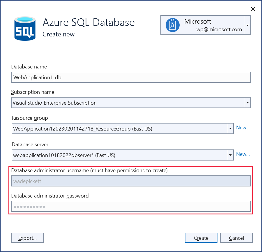 New Azure SQL Database dialog