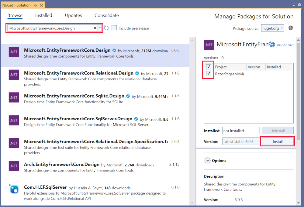 NuGet Package Manager - add package