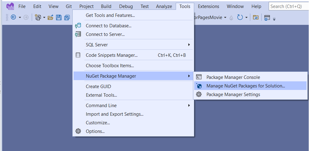 NuGet Package Manager - manage